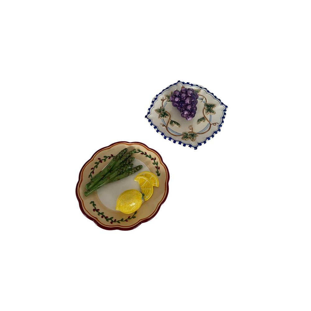 Pair Bella Casa Ganz 3D Decorative Wall Plates Lemon Grapes 8" Tuscan